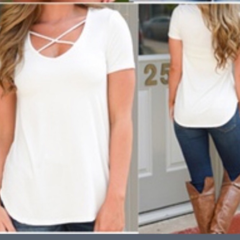 Cross Front Tee W Rounded Hemline - Picture 2 of 2